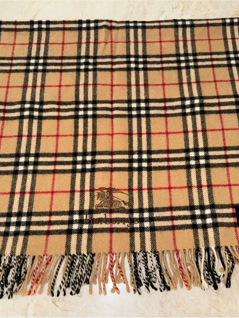 Classic Vintage Burberry Nova Check Wool Scarf with fringed edges